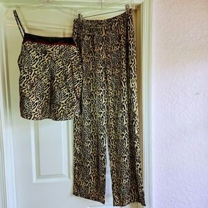 Delicates Vintage Leopard Print Satin Pajamas Size M Camisole Set Lingerie